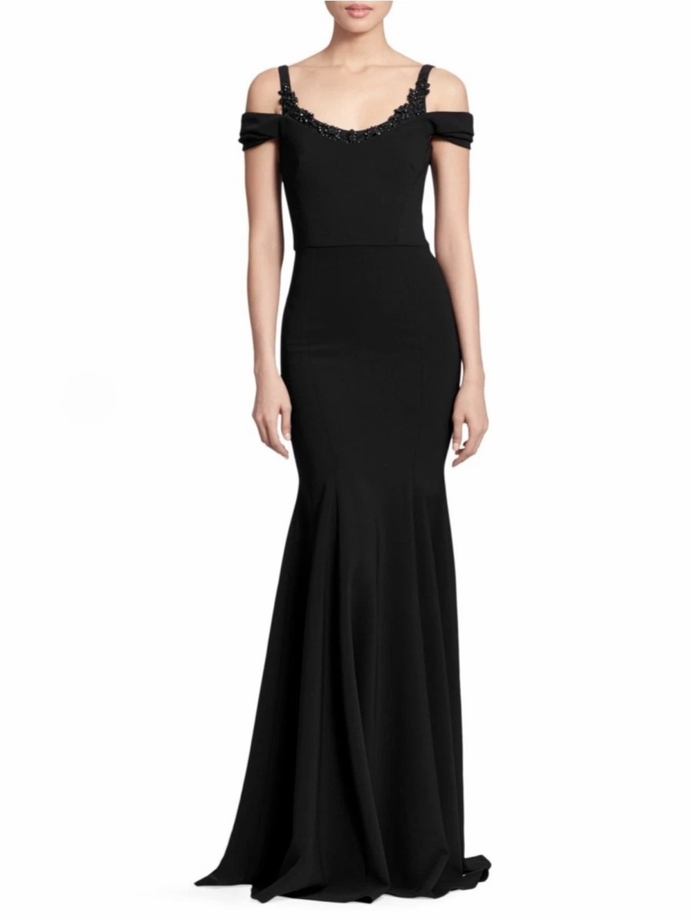 MARCHESA NOTTE Embellished Cold-Shoulder Off The Shoulder Stretch Crepe Gown NEW